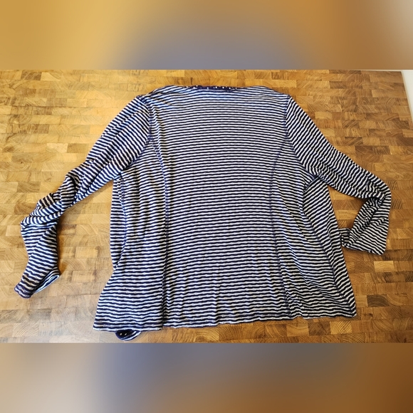 41 Hawthorn Cardigan Plus Size 2X blue/white stripe with polka dot lining - Picture 13 of 14